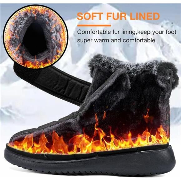 Black Women Snow Boots Winter Shoes with Fur Lined Warm Slip On Waterproof Boots - Picture 3 of 6
